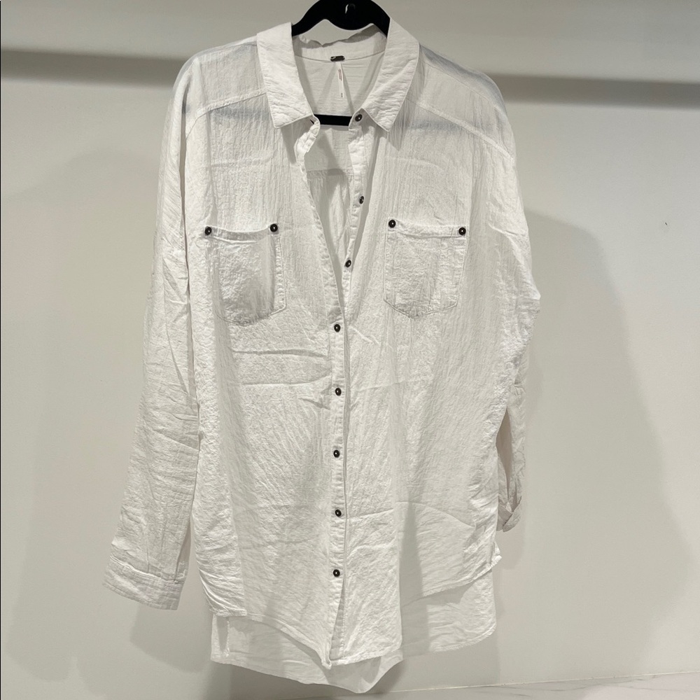 Free People White Oversized Button Down Shirt